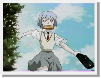 [I'm late! I'm late! Rei, in an alternate possibility, does her impression of the rabbit from 'Alice in Wonderland.']