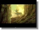 [ Ashitaka, saved by the healing powers of the forest, spies his savior in its elk-like state ]